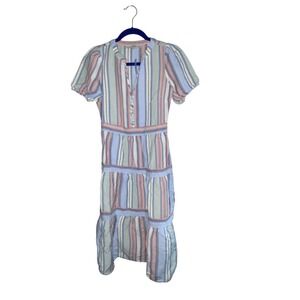 Loft Dress Womens 00P‎ Pastel Linen Blend Striped Tiered Button V Neck Ruffles